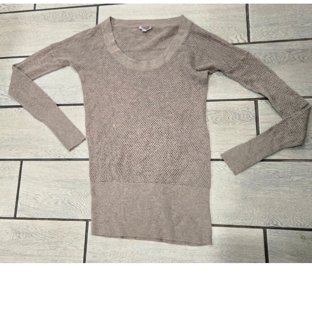 James Perse Wool Cashmere Open Knit Sweater Taupe Brown Mesh Scoop Neck Size 1